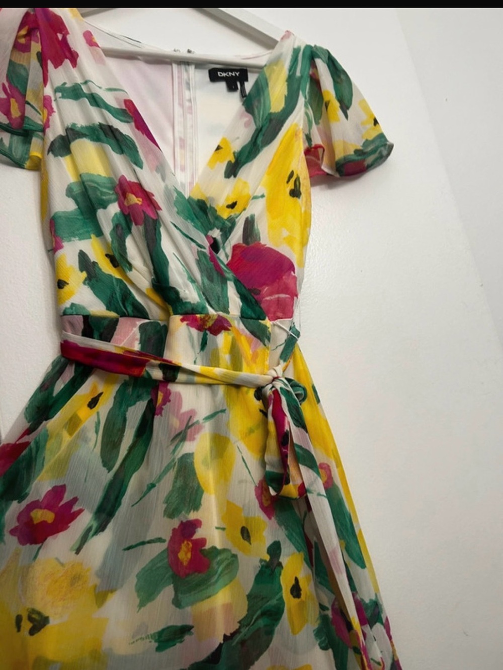 DKNY Yellow, Pink & Green Floral Wrap Dress